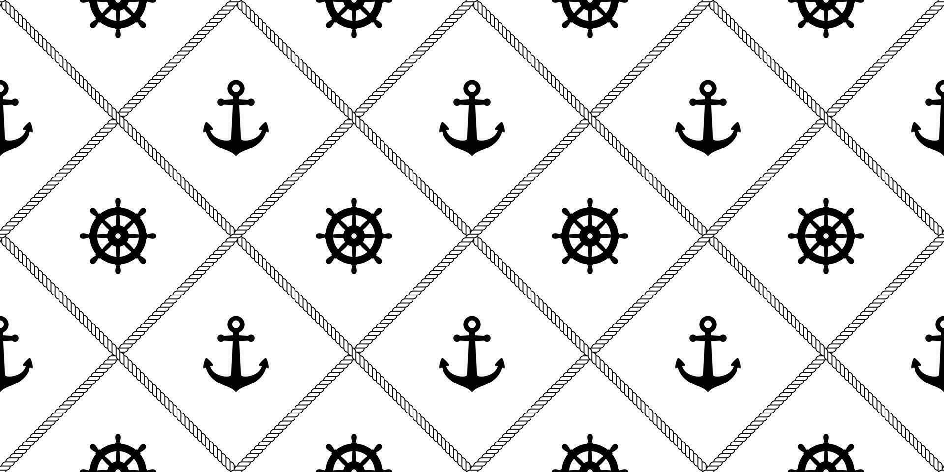 Anchor seamless pattern rope vector boat pirate helm Nautical maritime sea ocean repeat wallpaper scarf isolated tile background illustration line design