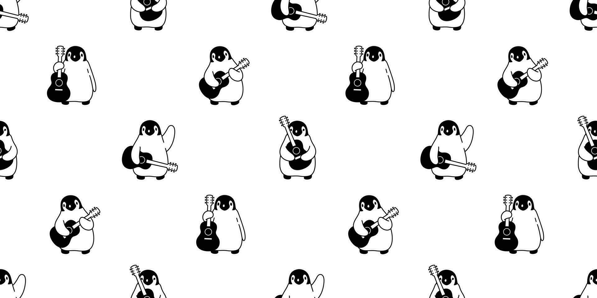 pingüino sin costura modelo guitarra vector música músico bajo ukelele pájaro dibujos animados bufanda aislado loseta antecedentes repetir fondo de pantalla garabatear ilustración diseño