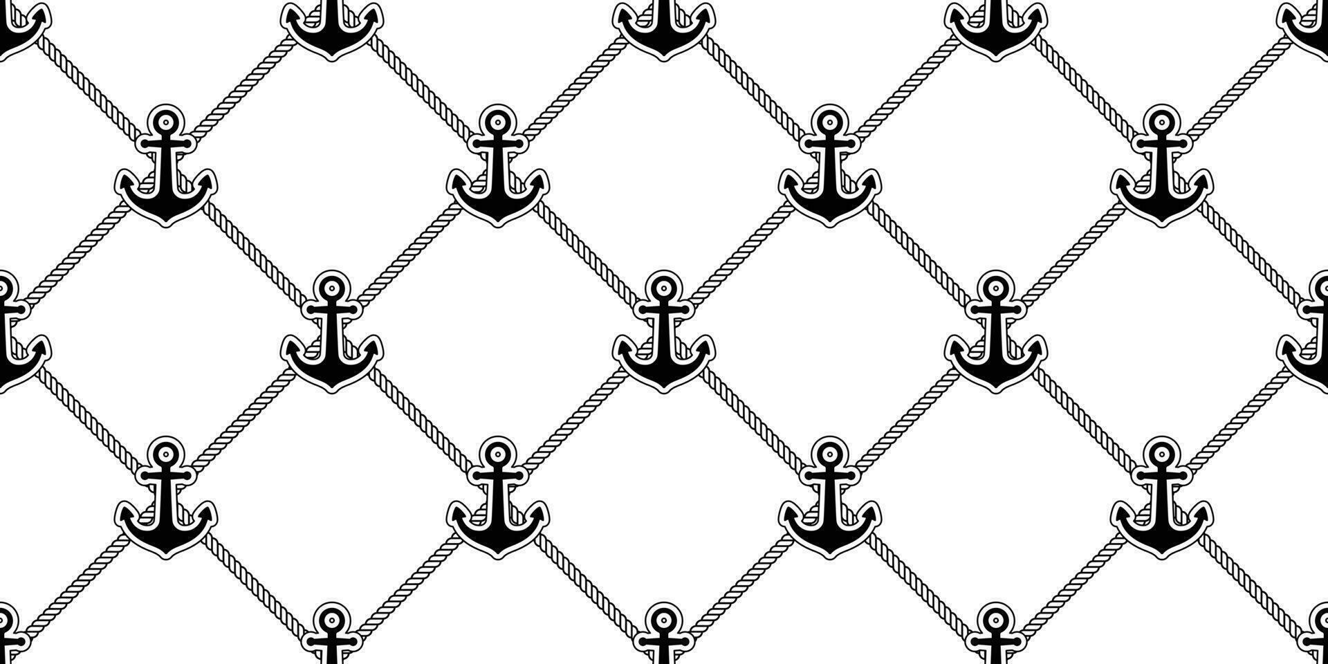 Anchor seamless pattern rope vector boat pirate helm maritime Nautical sea ocean repeat wallpaper scarf isolated tile background illustration line design