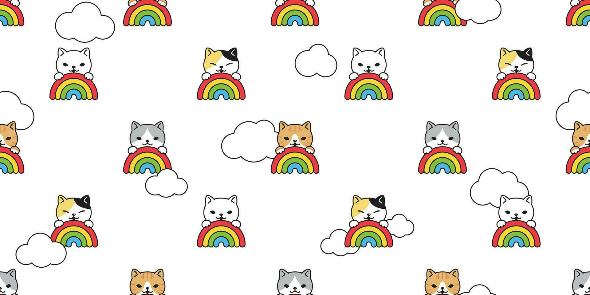 gato sin costura modelo arco iris vector gatito nube bufanda aislado repetir antecedentes loseta fondo de pantalla dibujos animados ilustración garabatear diseño