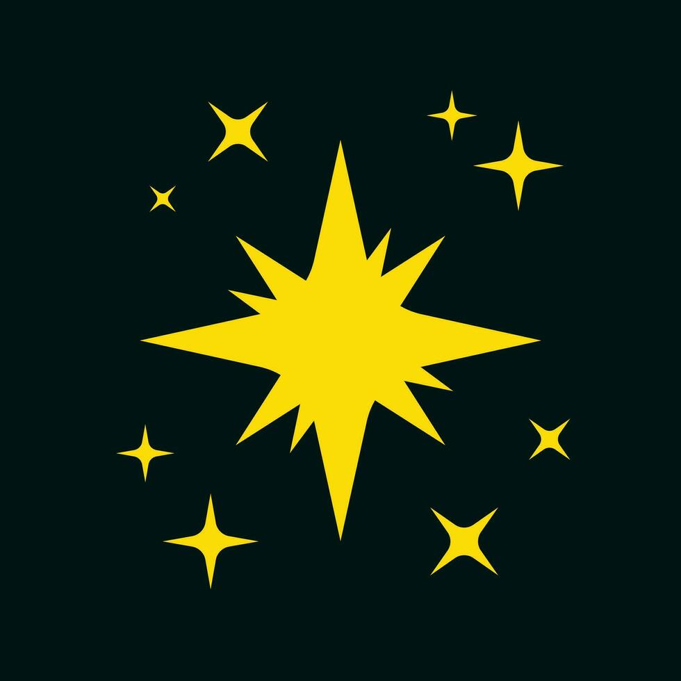 amarillo guiño estrellas, conjunto de dorado guiño estrellas, estrella con 6 6 esquinas, prima estrellas en oscuro fondo, vector ilustración