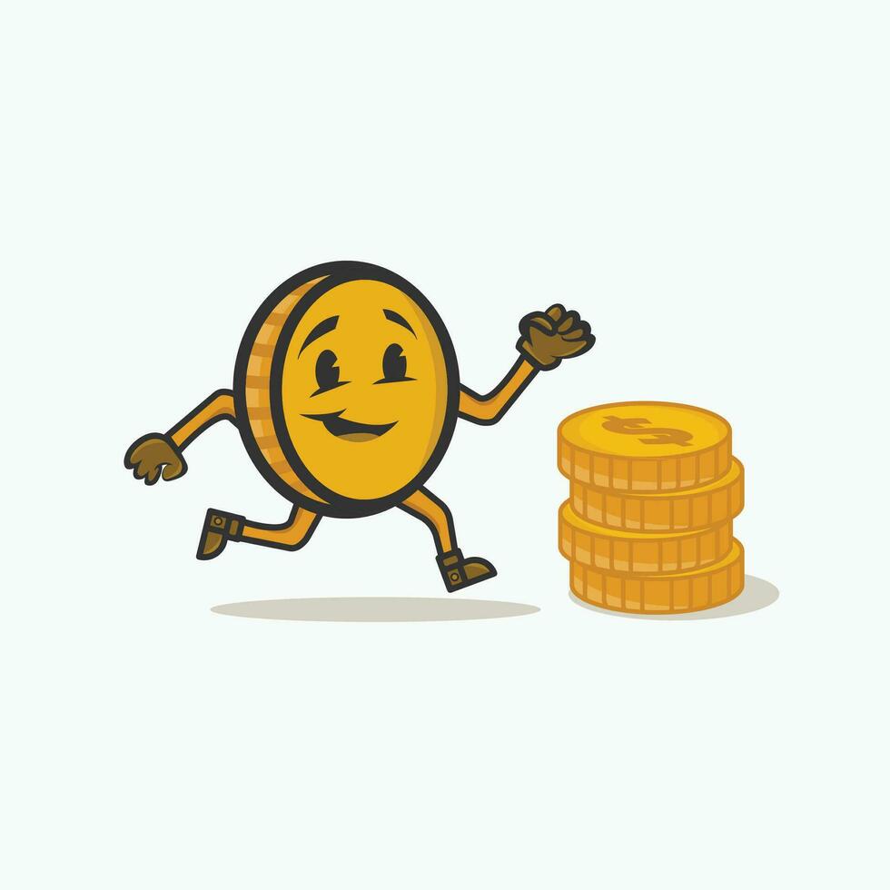 mascot coin running vector illustration cartoon
