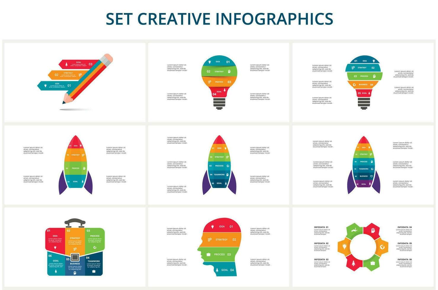 Set creative of graph, diagram with steps, options, parts or processes. Vector business template for presentation