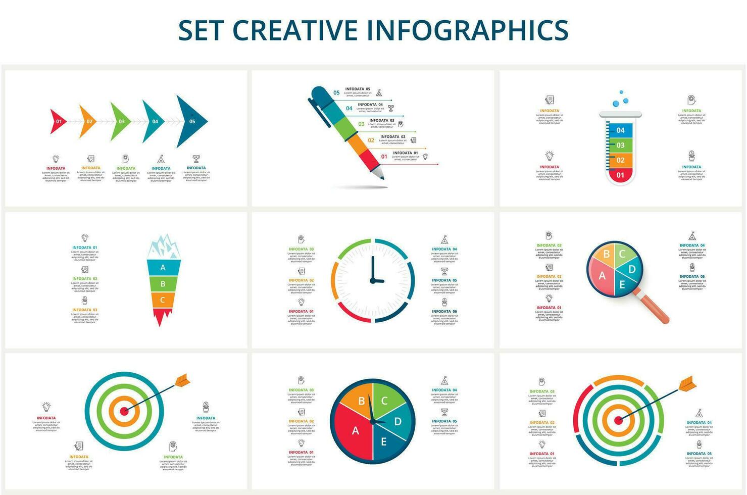 Set creative of graph, diagram with steps, options, parts or processes. Vector business template for presentation