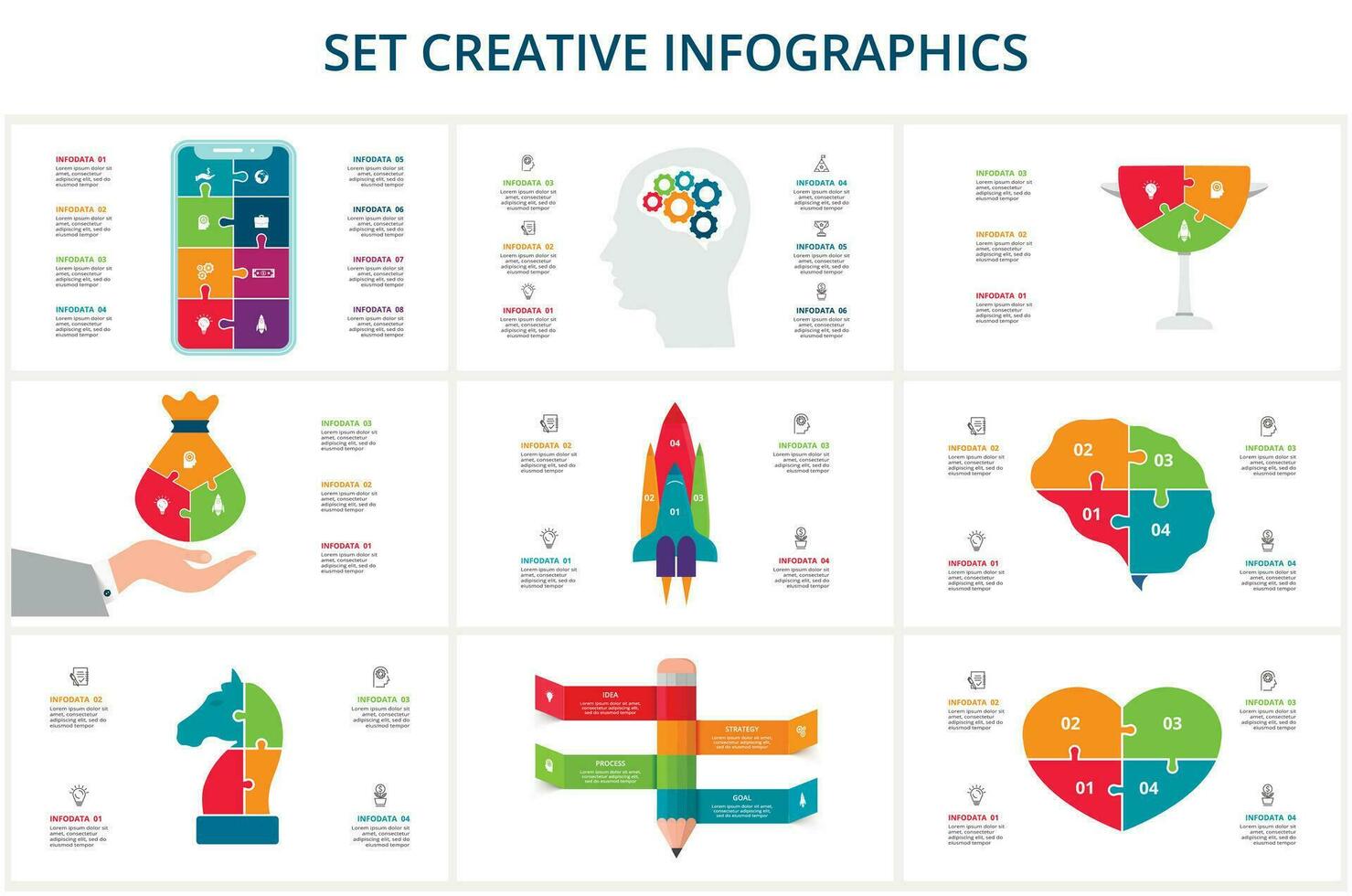 Set creative of graph, diagram with steps, options, parts or processes. Vector business template for presentation