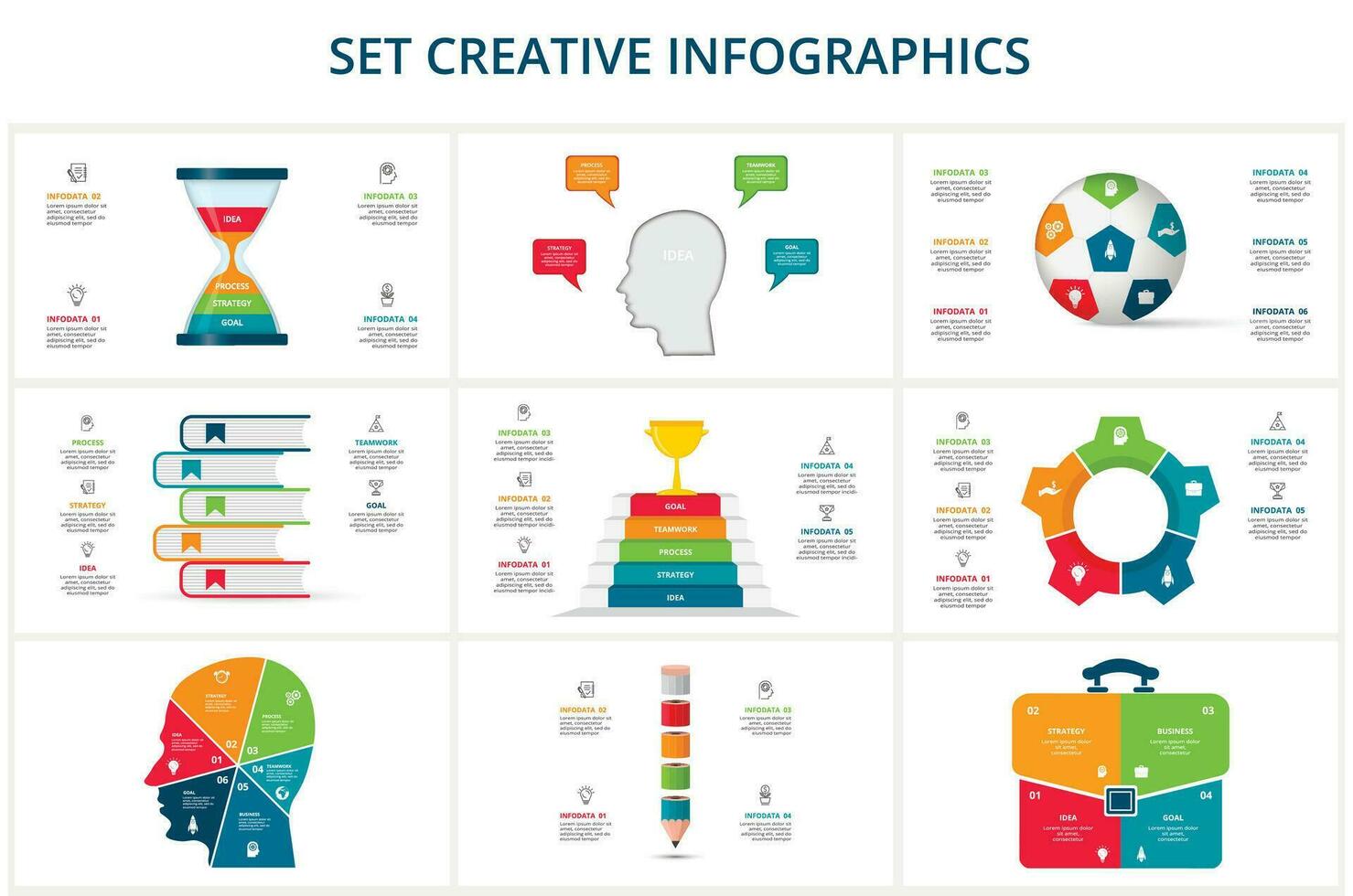 Set creative of graph, diagram with steps, options, parts or processes. Vector business template for presentation