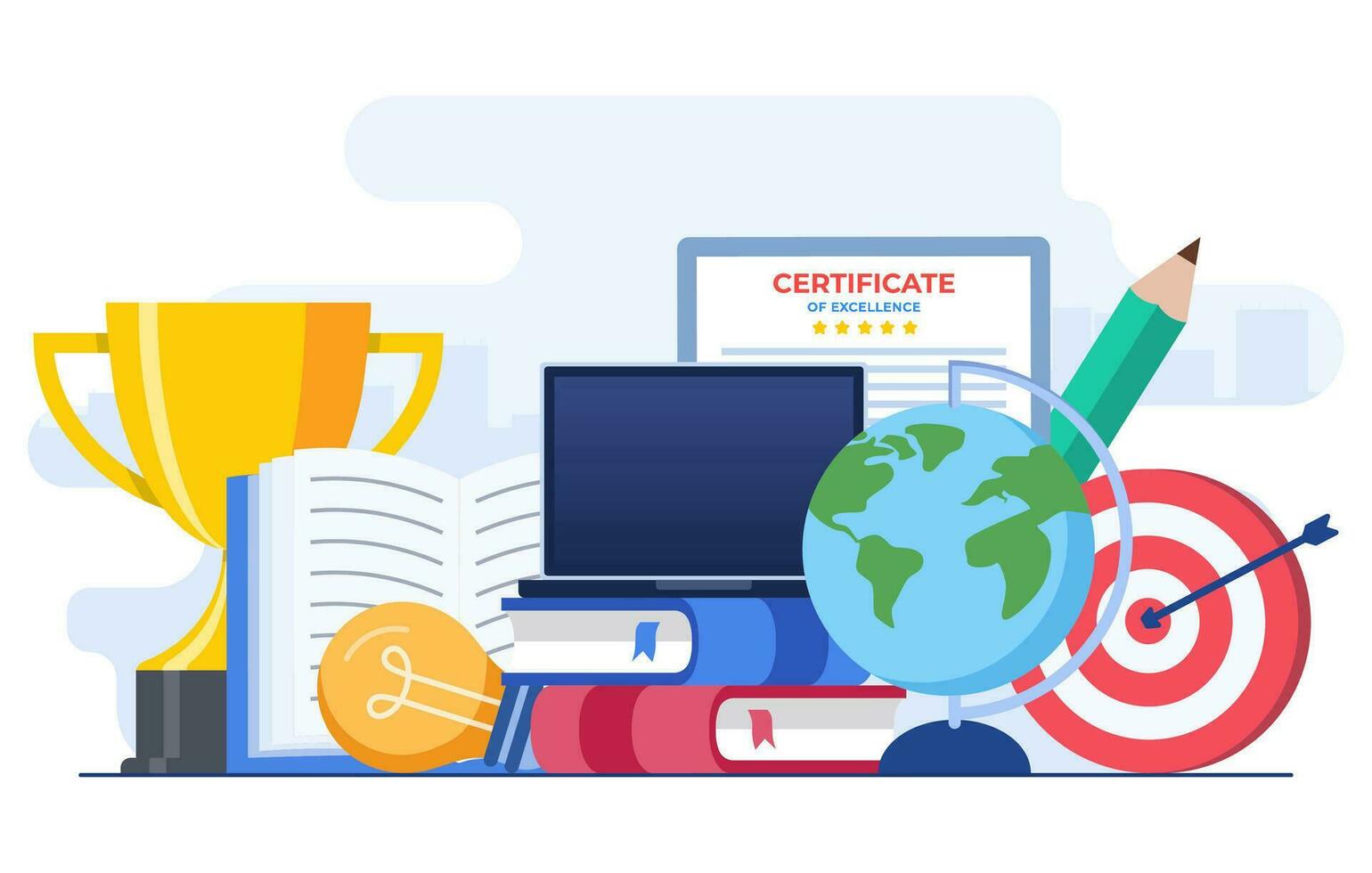 Online education concept flat illustration vector template, Gain knowledge and skills on internet, Watch video lectures, Graduate university, Online course, Online certificate, E-learning, Webinar