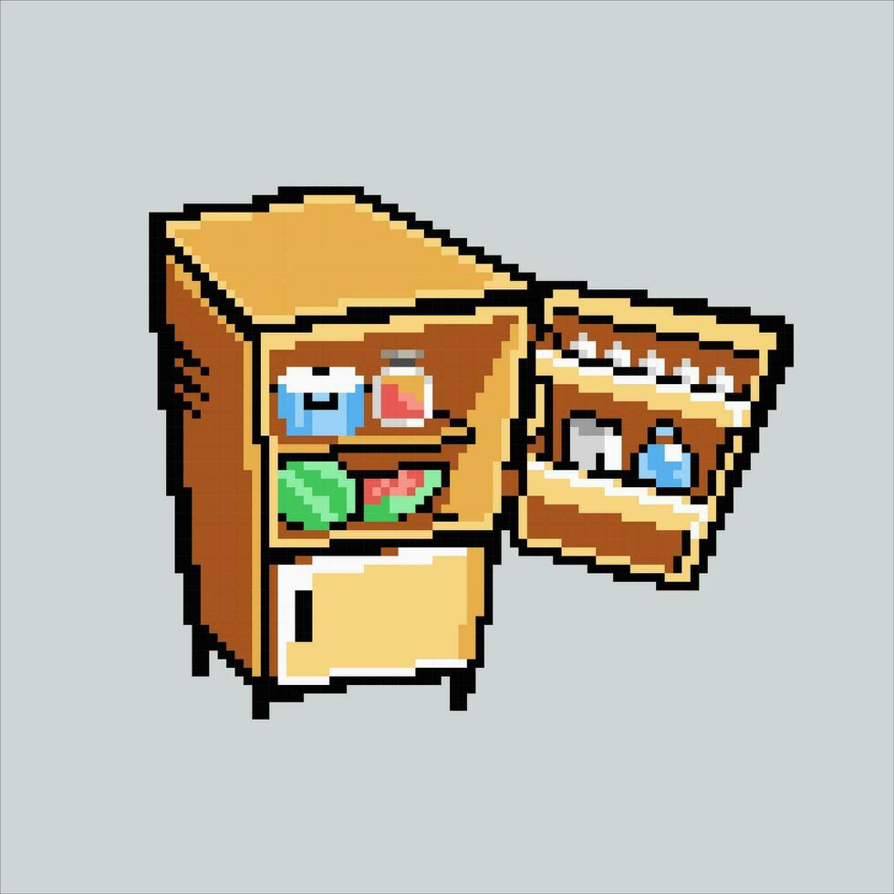 Pixel art illustration Refrigerator. Pixelated Fridge. Refrigerator Fridge pixelated for the pixel art game and icon for website and video game. old school retro. vector