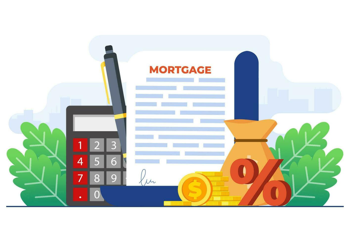 Mortgage and rent concept flat vector illustration vector template, House loan or money investment to real estate, Mortgage rate, Purchasing property, Home loan, Home bank credit