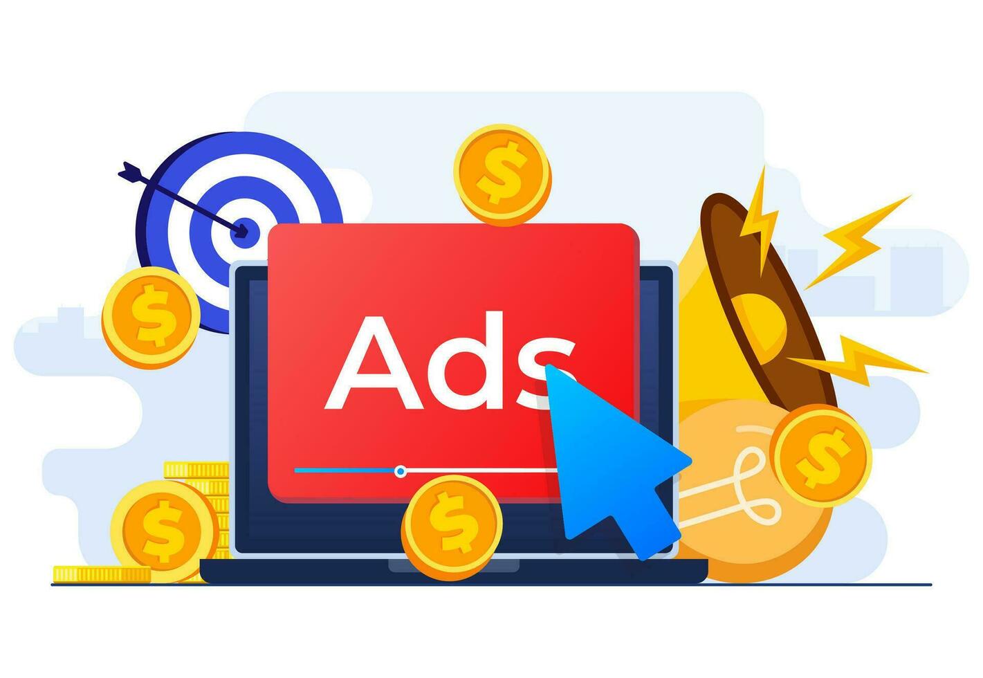 Paid advertising campaign display ads on website generating revenue for publisher, Pay per click concept, PPC, Advertising or advertisement, Promoting brands to audience, Internet marketing concept vector