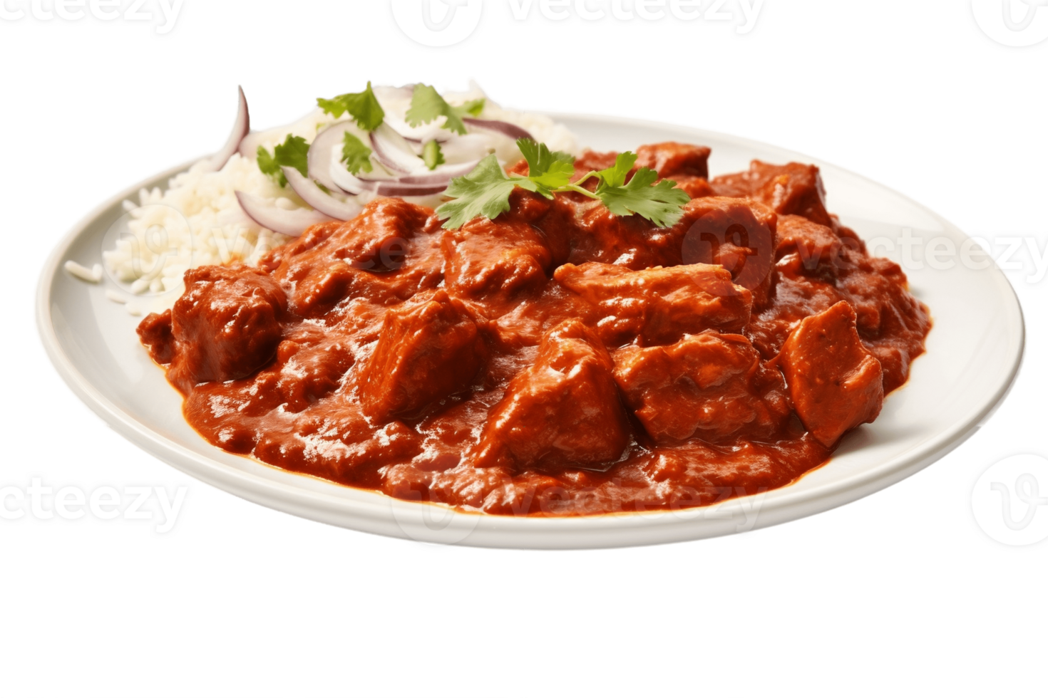 AI generated Rogan Josh on Plate with Transparent Background . AI png