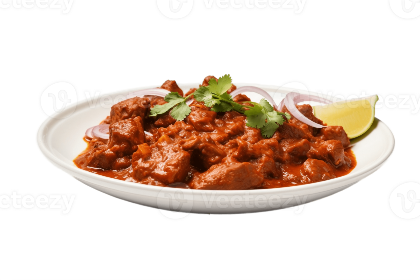 AI generated Rogan Josh on Plate with Transparent Background. AI png