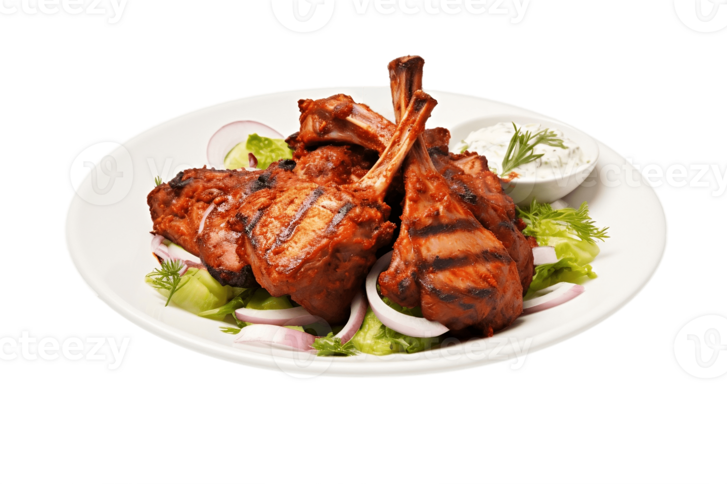 AI generated Tandoori Lamb on Plate Transparent Background. AI png