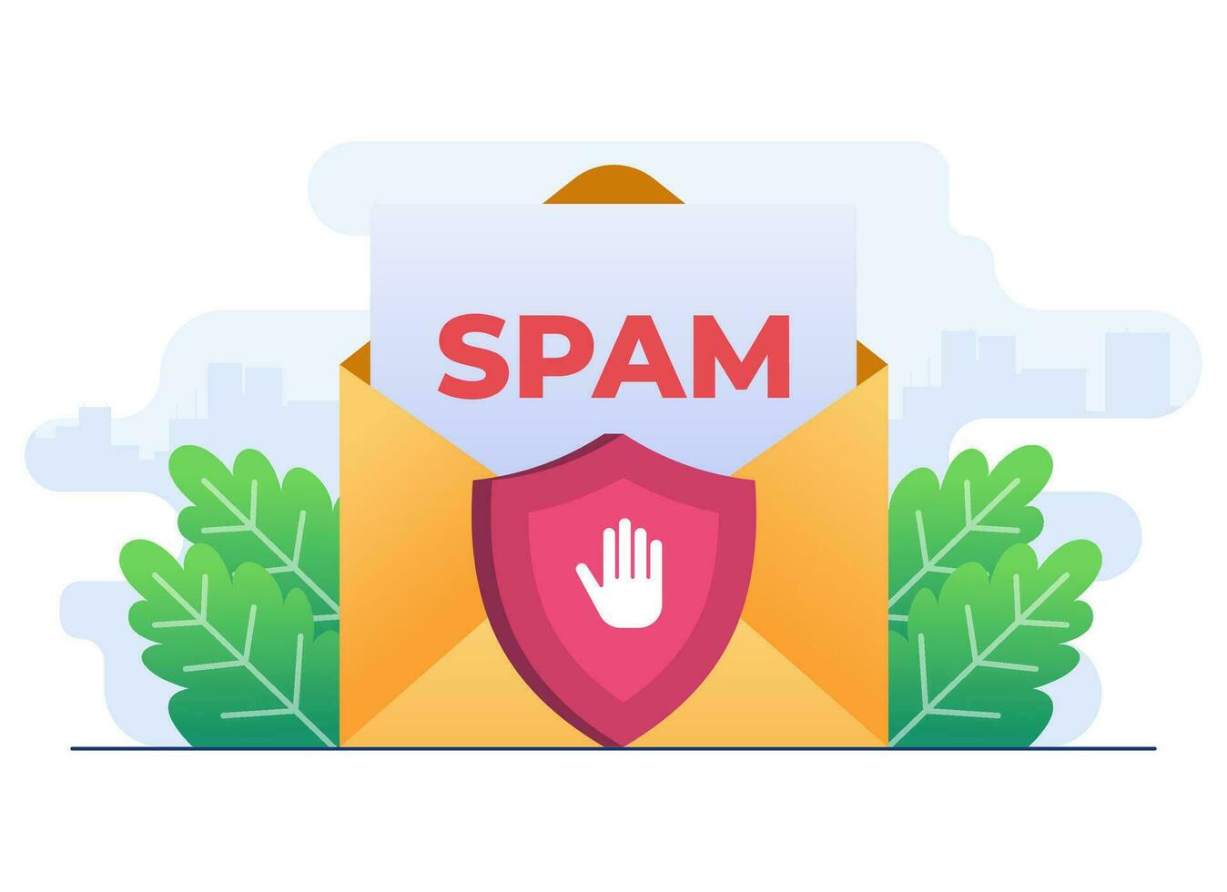 Spamming mailbox concept flat illustration vector template, Spam warning, Warning, Security,