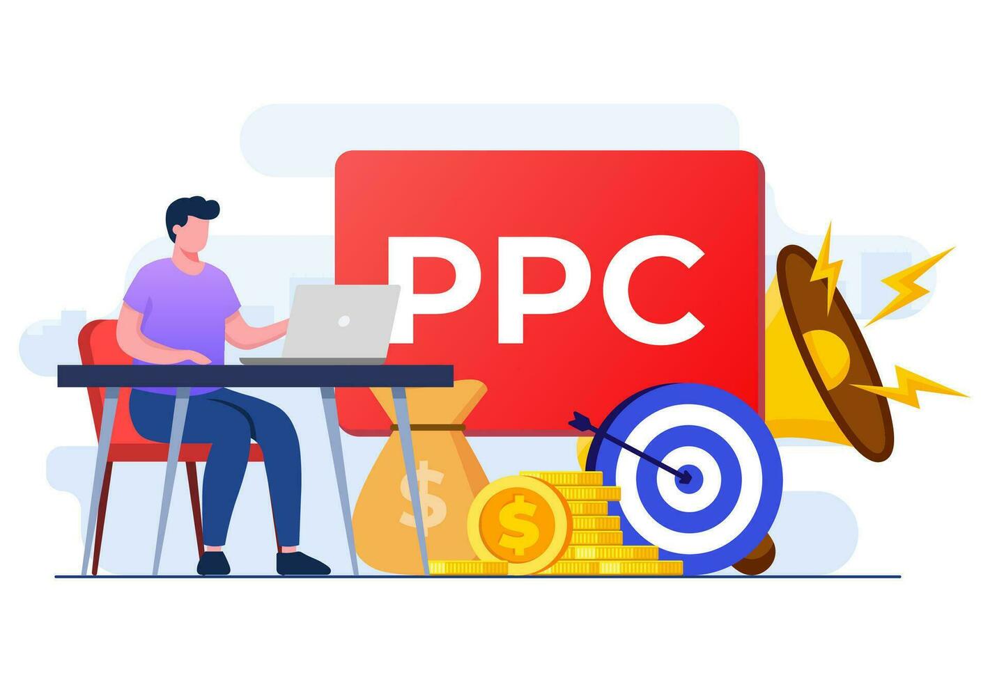 Paid advertising campaign display ads on website generating revenue for publisher, Pay per click concept, PPC, Advertising or advertisement, Promoting brands to audience, Internet marketing concept vector