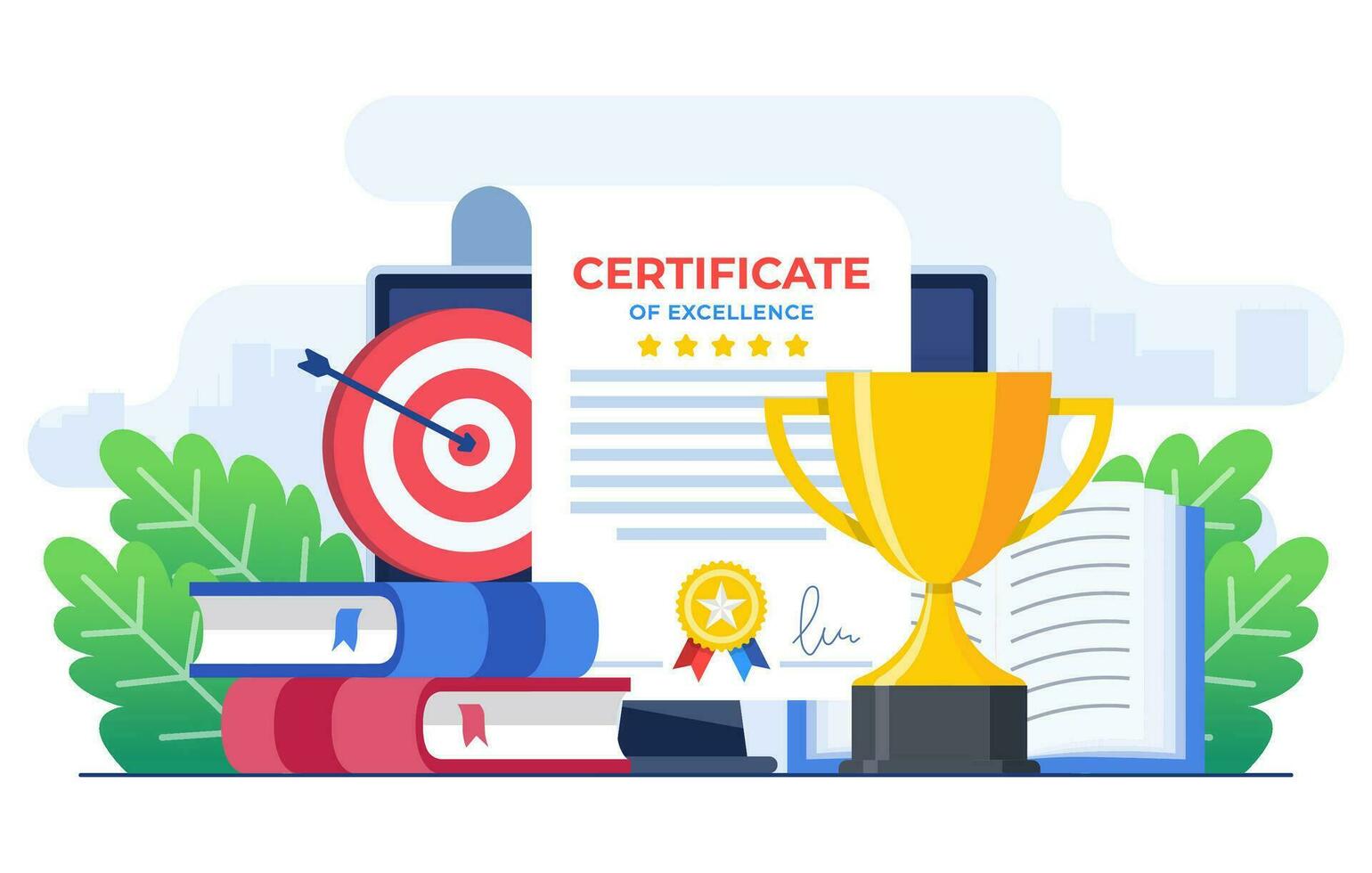 Certificate concept flat illustration vector template, Award, Prize and appreciation concept, Online education, training course, E-learning, Digital certificate program, Remote and distance study