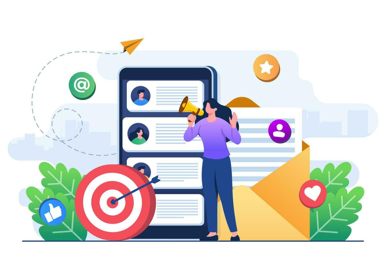 Email marketing flat illustration vector concept, Online business strategy, Advertising, Email newsletter, messaging, Marketing material concept for landing page, web banner, social media, infographic