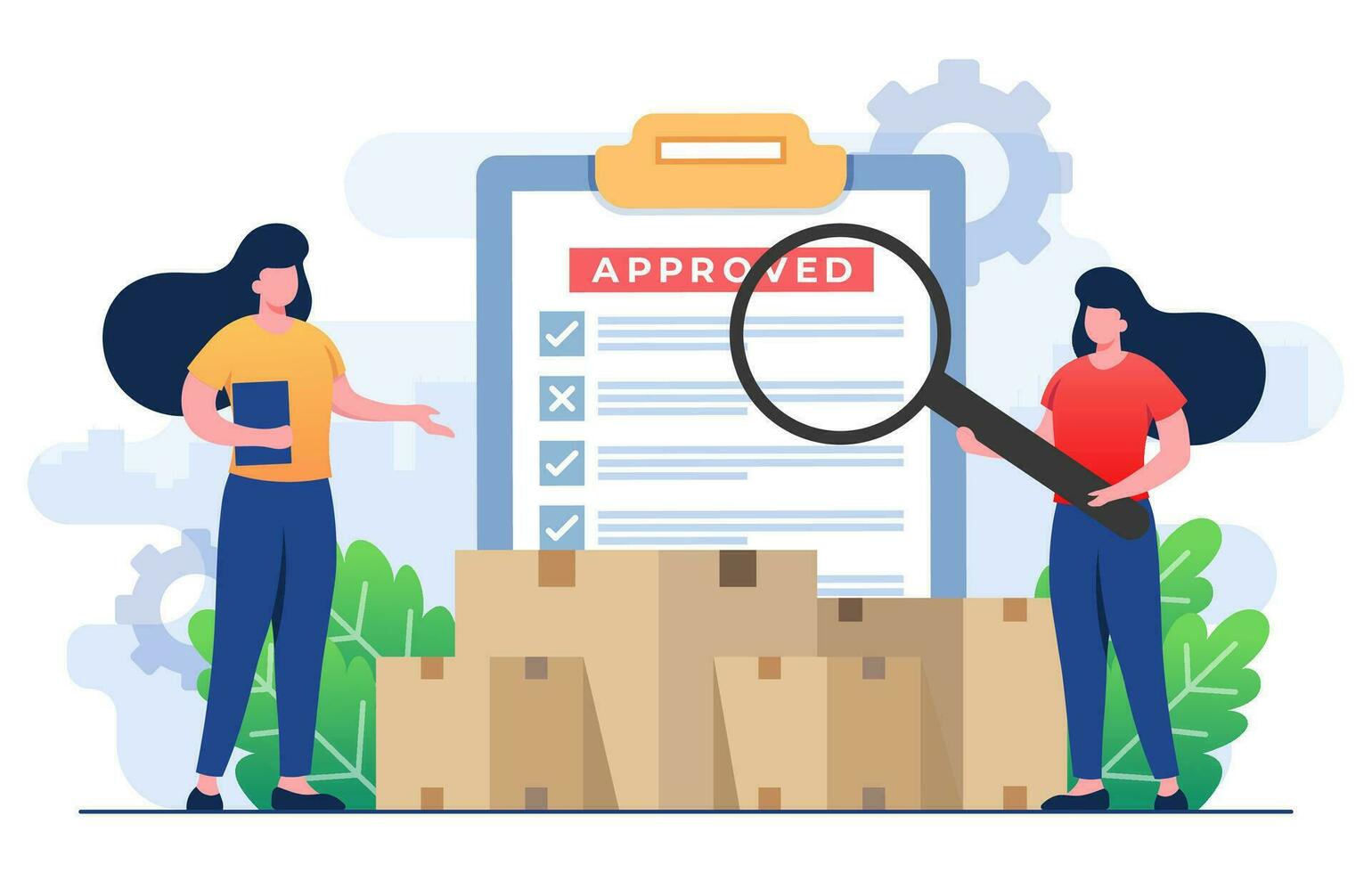 Inventory control concept flat illustration vector template, Warehouse management, Logistic service, Warehouse employees maintain shipment records, Managing incoming and outgoing goods