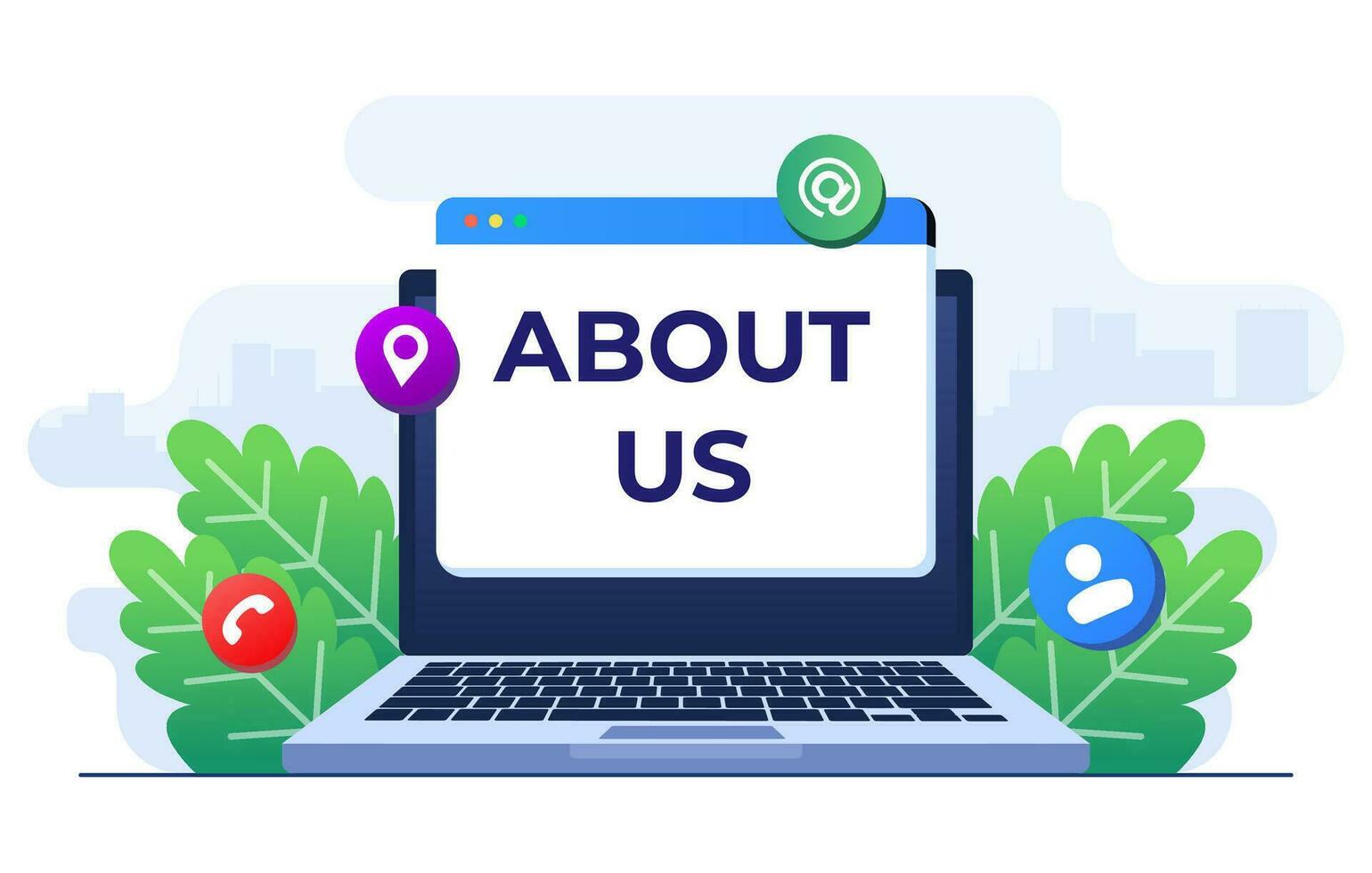 About us metaphor, Company information flat illustration vector template, Business profile, Office information, Customer support, Our team, About Company