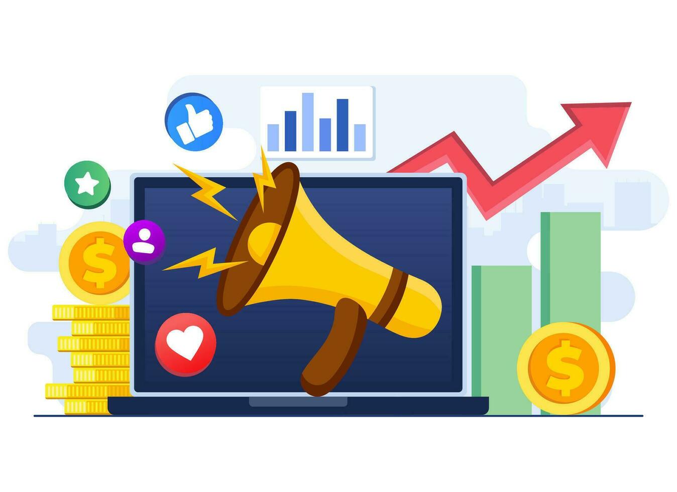 Social media marketing strategy, Digital marketing agency, Startup business, promotion, E-commerce, Online social media marketing campaign concept for ui, web design, landing page, web banner, app vector