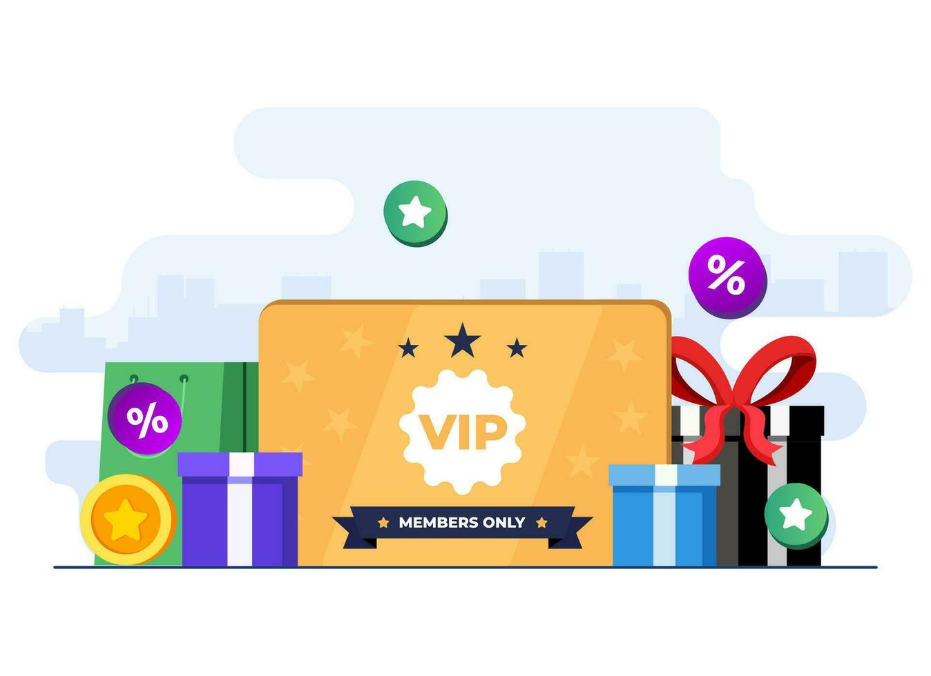 Loyalty program bonus card concept flat illustration vector template, Earn points and gold coins, Bonus cashback income, Reward points,