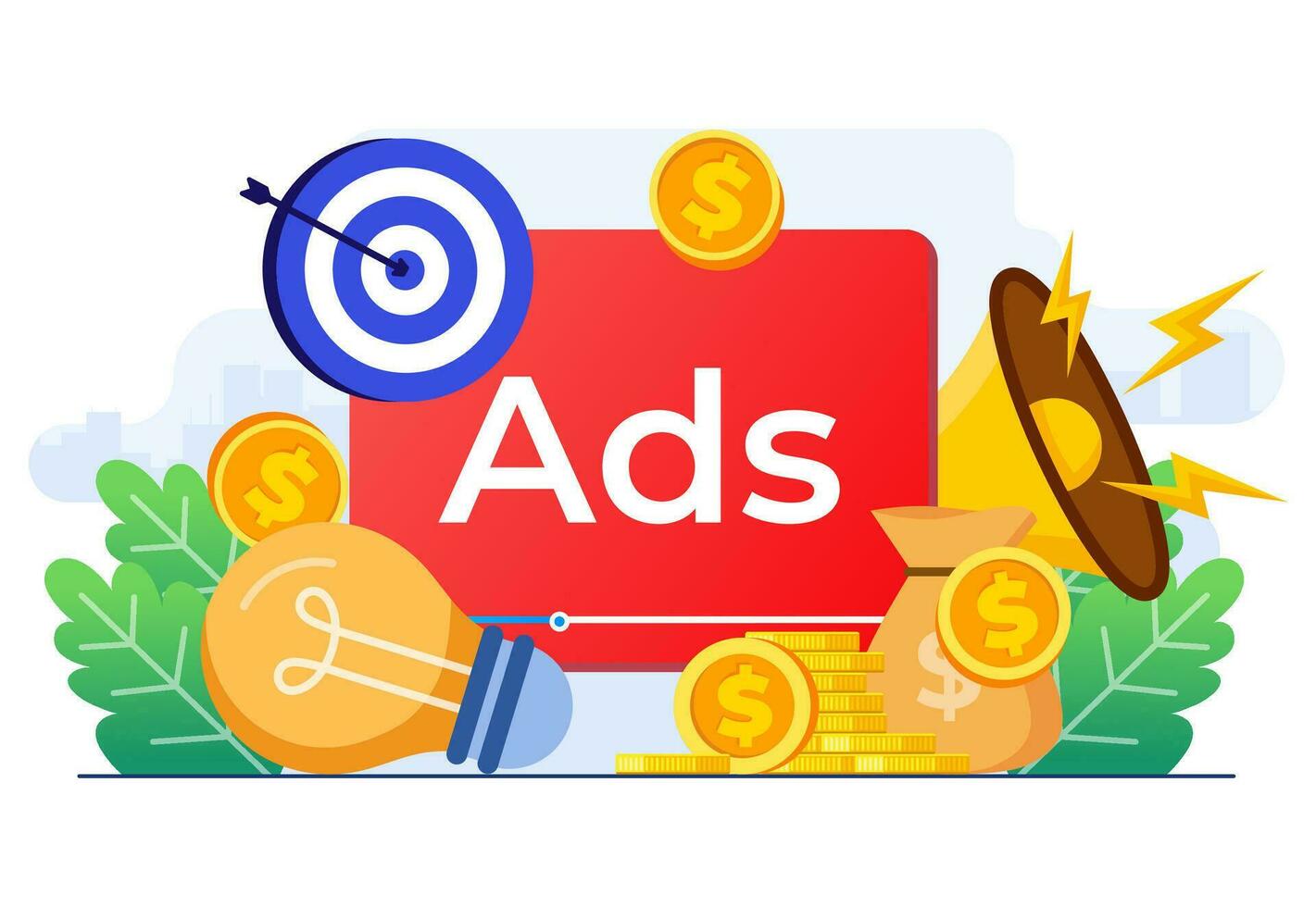 Paid advertising campaign display ads on website generating revenue for publisher, Pay per click concept, PPC, Advertising or advertisement, Promoting brands to audience, Internet marketing concept vector