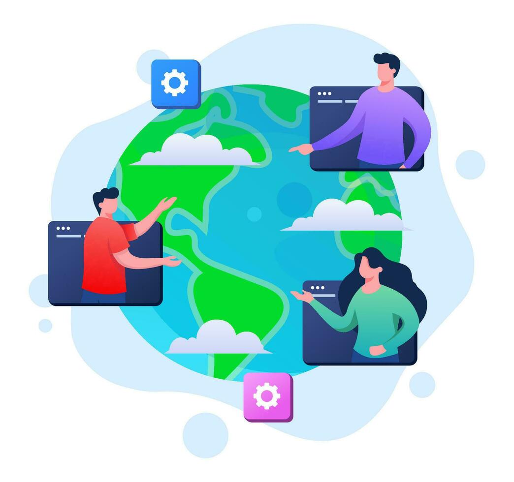 World business, People and Network connection concept flat illustration vector template, Global connection with connecting people orbit around the world