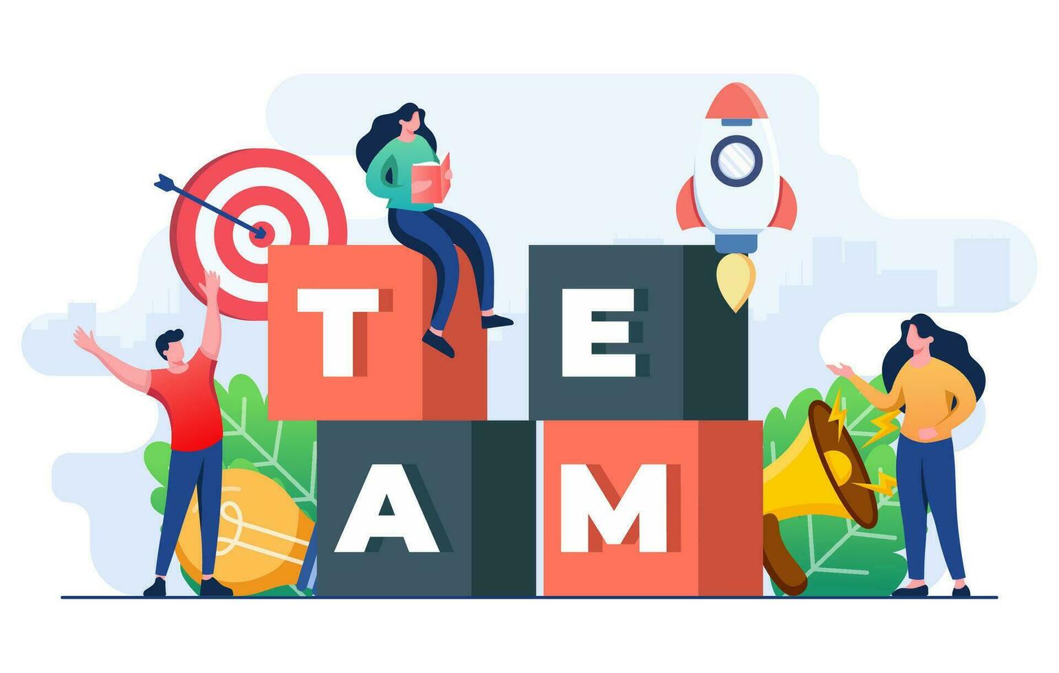 Businesspeople working together and moving towards success, Teamwork to achieve business goals, Discussion about new business project, Partnership, Cooperation, Solution, Achievement, Collaboration, vector