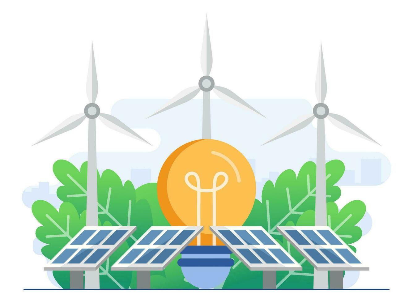 verde energía concepto, generando electricidad utilizando solar paneles y viento turbinas, energía eficaz casa, renovable energía, ecología, alternativa energía, viento fuerza, solar poder vector