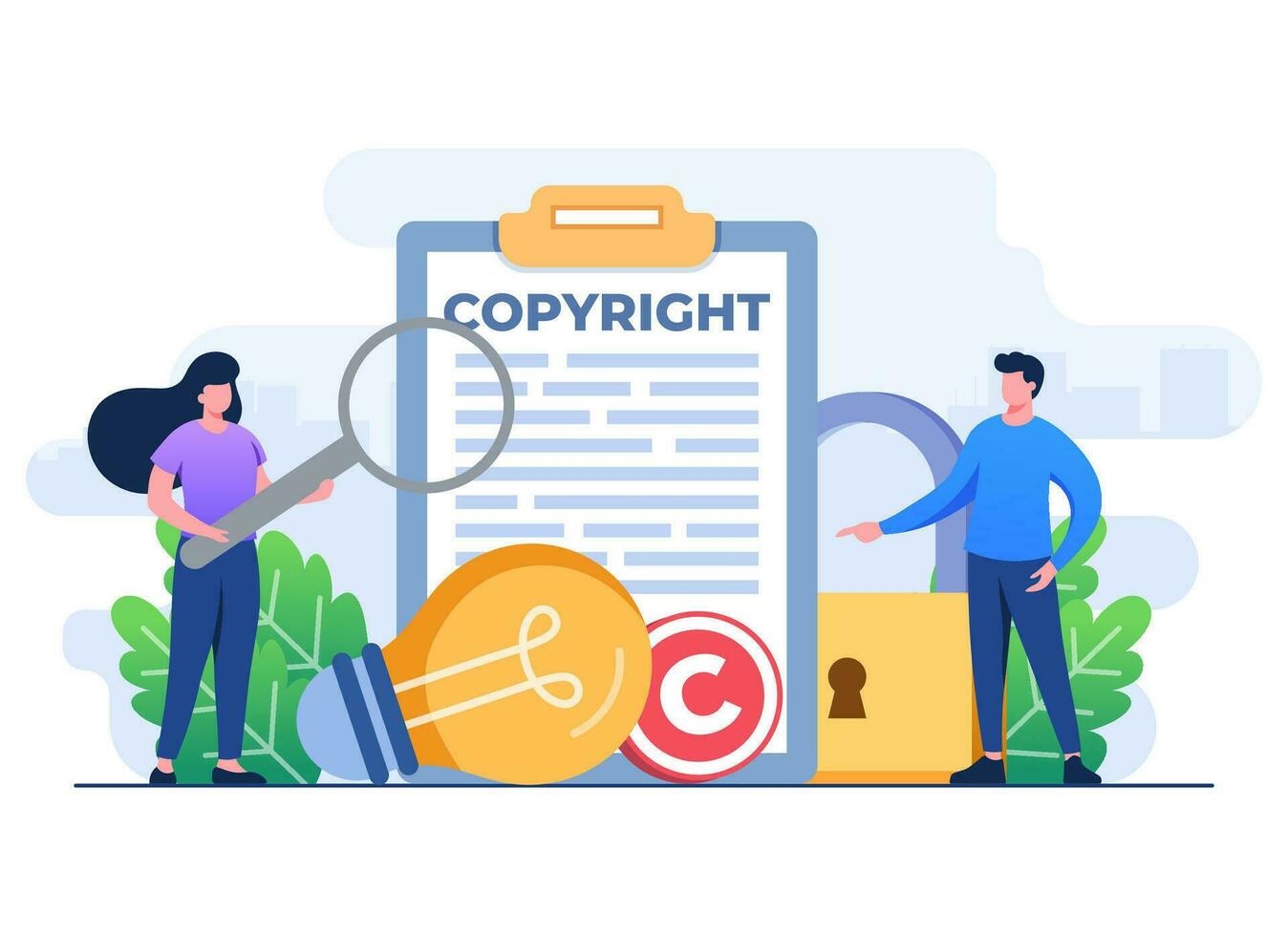 Patent law copyright flat illustration vector template, Copyright reserved, patented protection, Intellectual property concept, Copyright symbol,