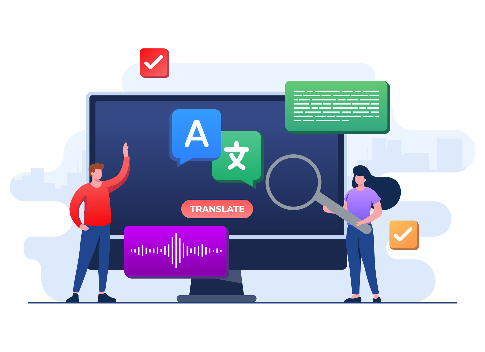 Traducción concepto plano ilustración vector plantilla, traducir