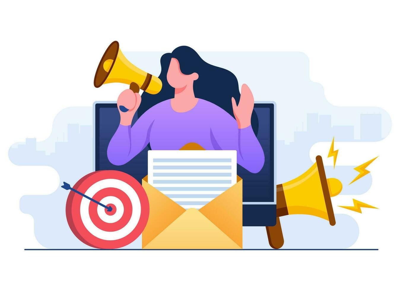 Email marketing flat illustration vector concept, Online business strategy, Advertising, Email newsletter, messaging, Marketing material concept for landing page, web banner, social media, infographic