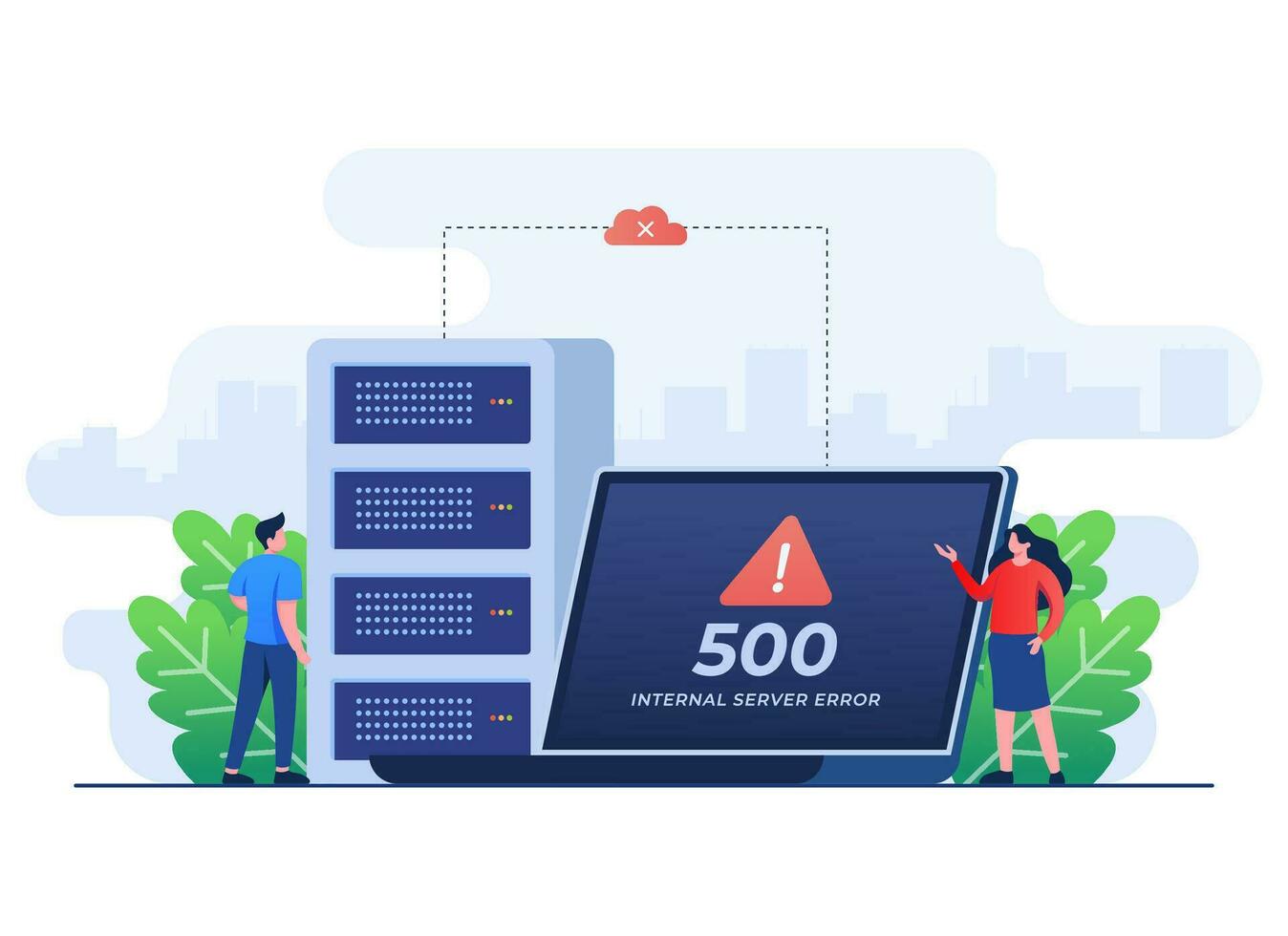 500 Internal server error concept flat illustration, Website error, Network error, Cloud computing concept for landing page, web design, banner, infographic vector