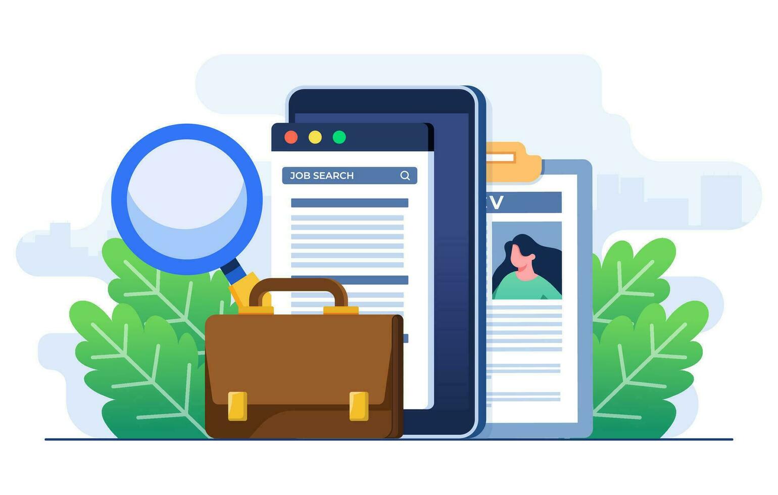 Job hunting, Career opportunities concept flat illustration vector template, Online job advertisement, People looking for a job, Vacancies, Wanted, Hiring