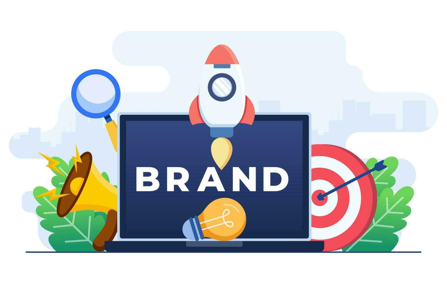 Brand building concept infographic flat vector illustration template for web banner, landing page, mobile app, Brand word lettering typography
