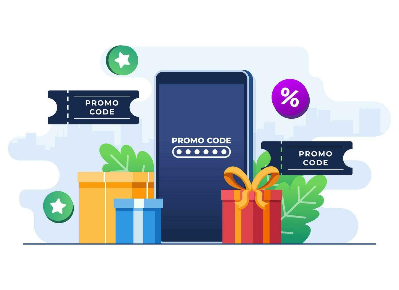 Using promo code on online shopping checkout, Discount code, Gift voucher, Gift card, Bonus, Promotion campaign concept vector flat illustration for web banner, website design, social media