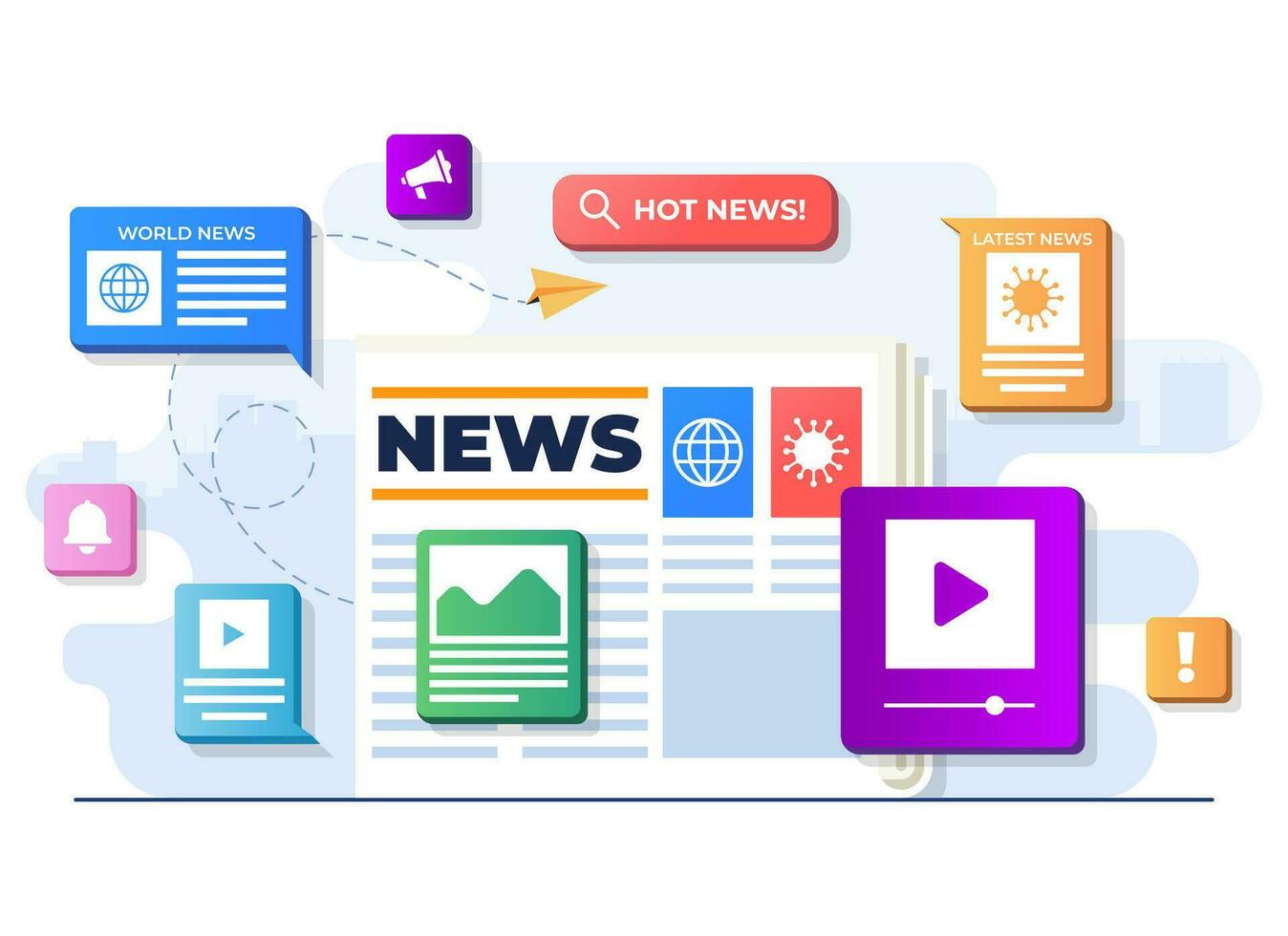 Paper newspaper flat illustration vector template, Latest press