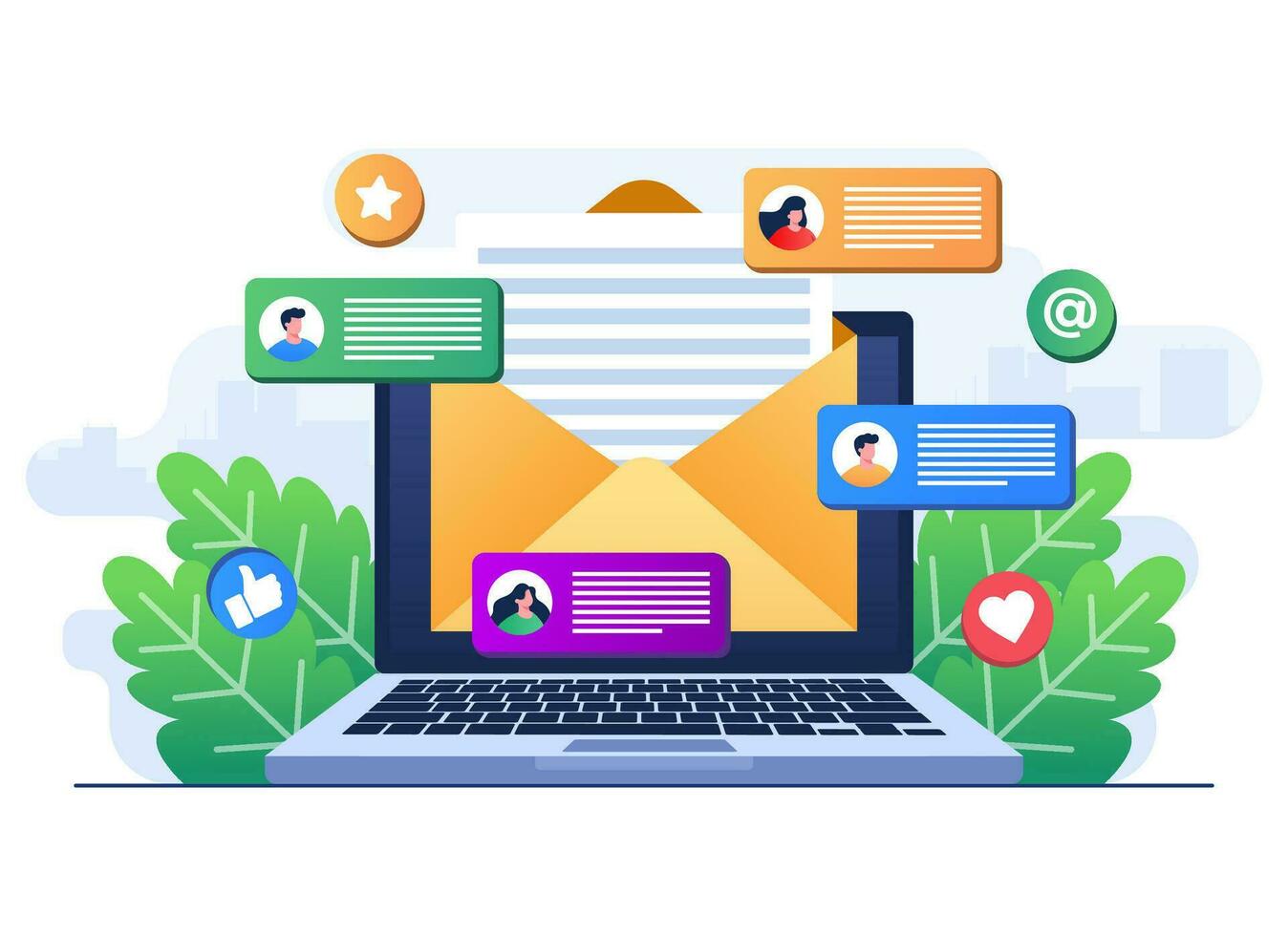 Email marketing flat illustration vector concept, Online business strategy, Advertising, Email newsletter, messaging, Marketing material concept for landing page, web banner, social media, infographic