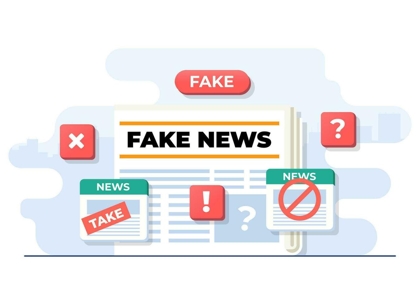 Spreading fake news concept flat illustration vector template, False information broadcasting, Press, Junk news content, Disinformation in newspaper