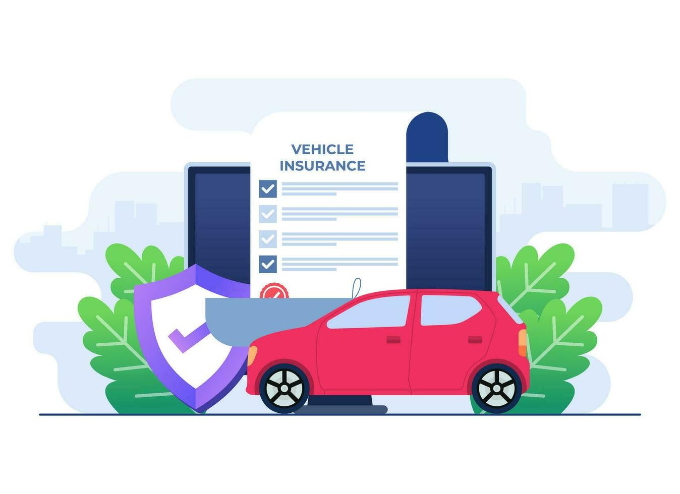 en línea vehículo seguro plano ilustración, coche seguro política, auto seguro, coche seguridad, asistencia y proteccion concepto para, ui, web diseño, aterrizaje página, infografía vector