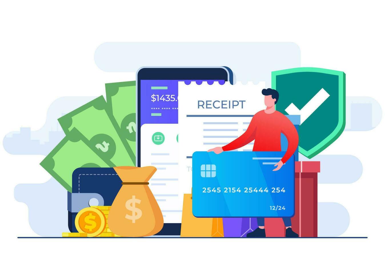 Online banking concept flat illustration, Online shopping, Secure transaction, Online payment using credit card vector