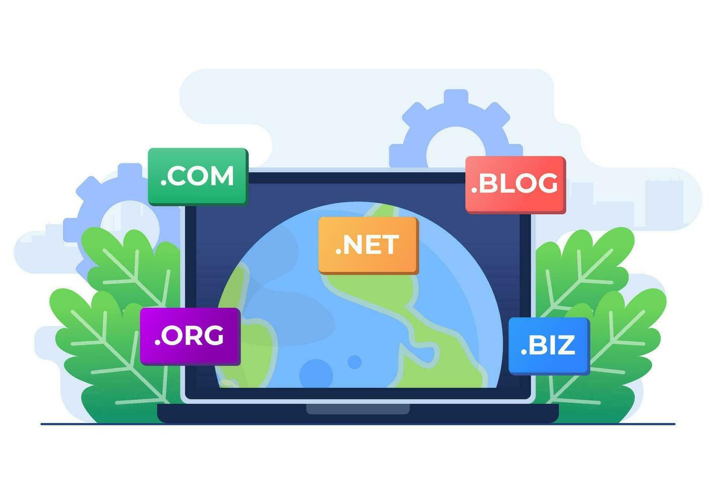 Domain name system concept flat illustration vector template, DNS, Website domain name, Internet or cyberspace, Domain registration web page, Choose, find, buy, register website domain name
