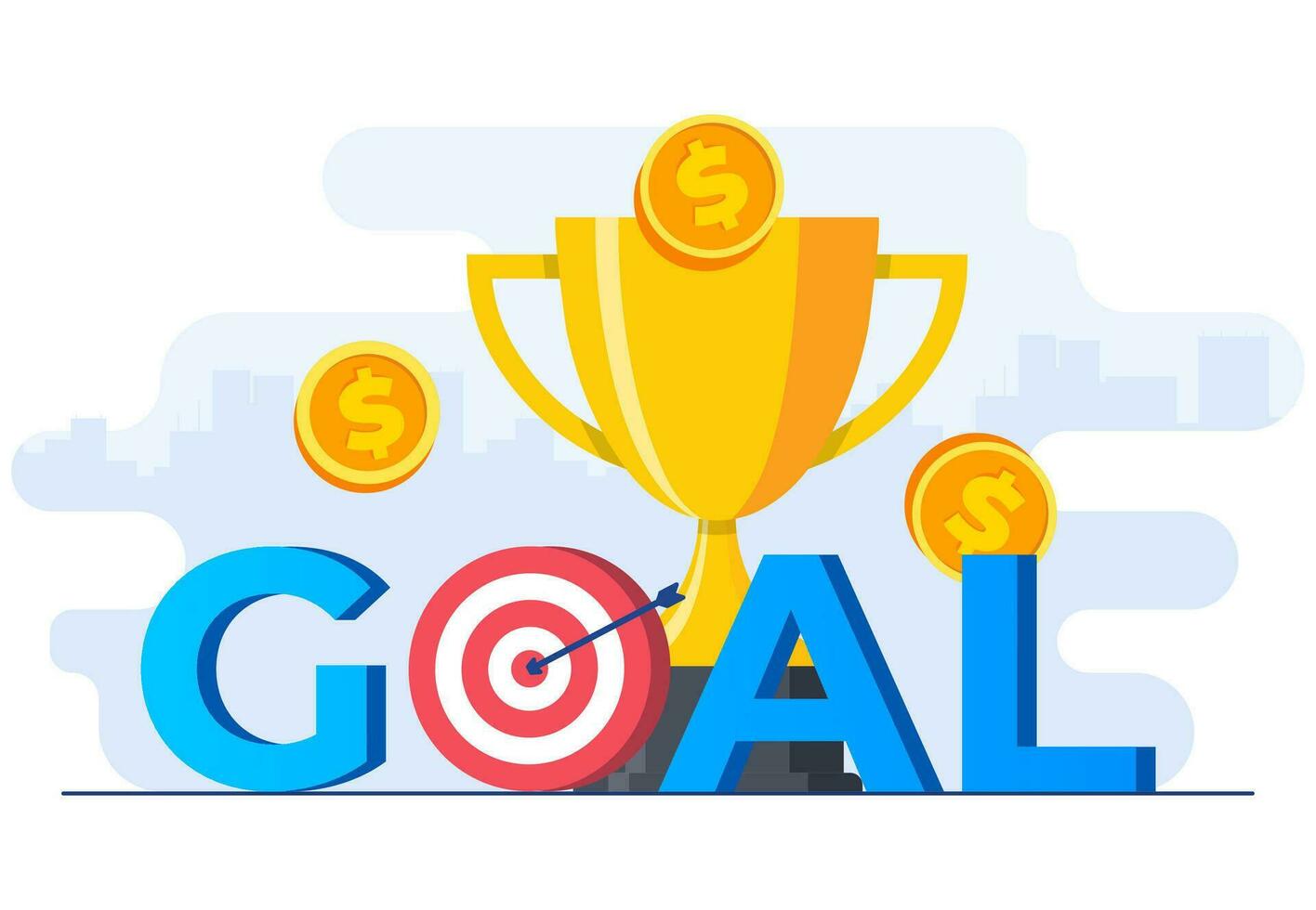 achieving financial goals concept flat vector illustration vector template, Trophy, award and reward, Success