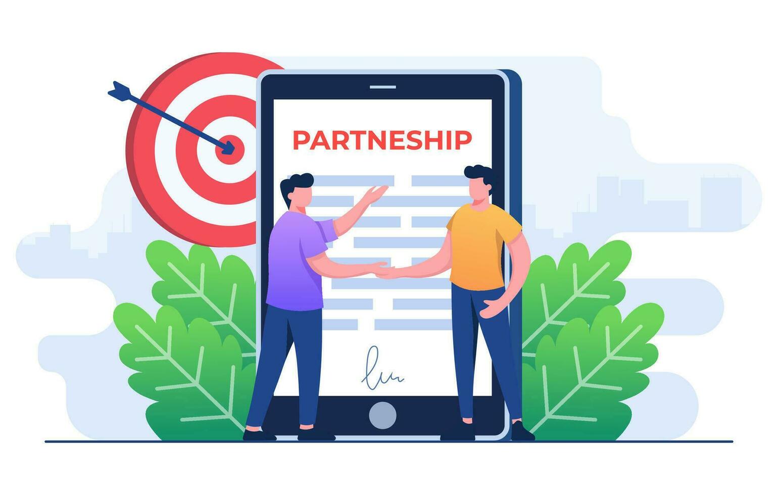 Online agreement concept flat illustration template, Contract, Startup, Business Partnership, Business collaboration concept for web design, landing page, banner, infographic, social media, ui, app vector
