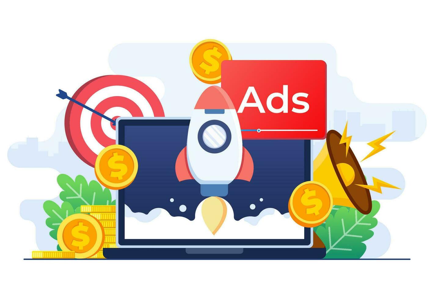 Paid advertising campaign display ads on website generating revenue for publisher, Pay per click concept, PPC, Advertising or advertisement, Promoting brands to audience, Internet marketing concept vector