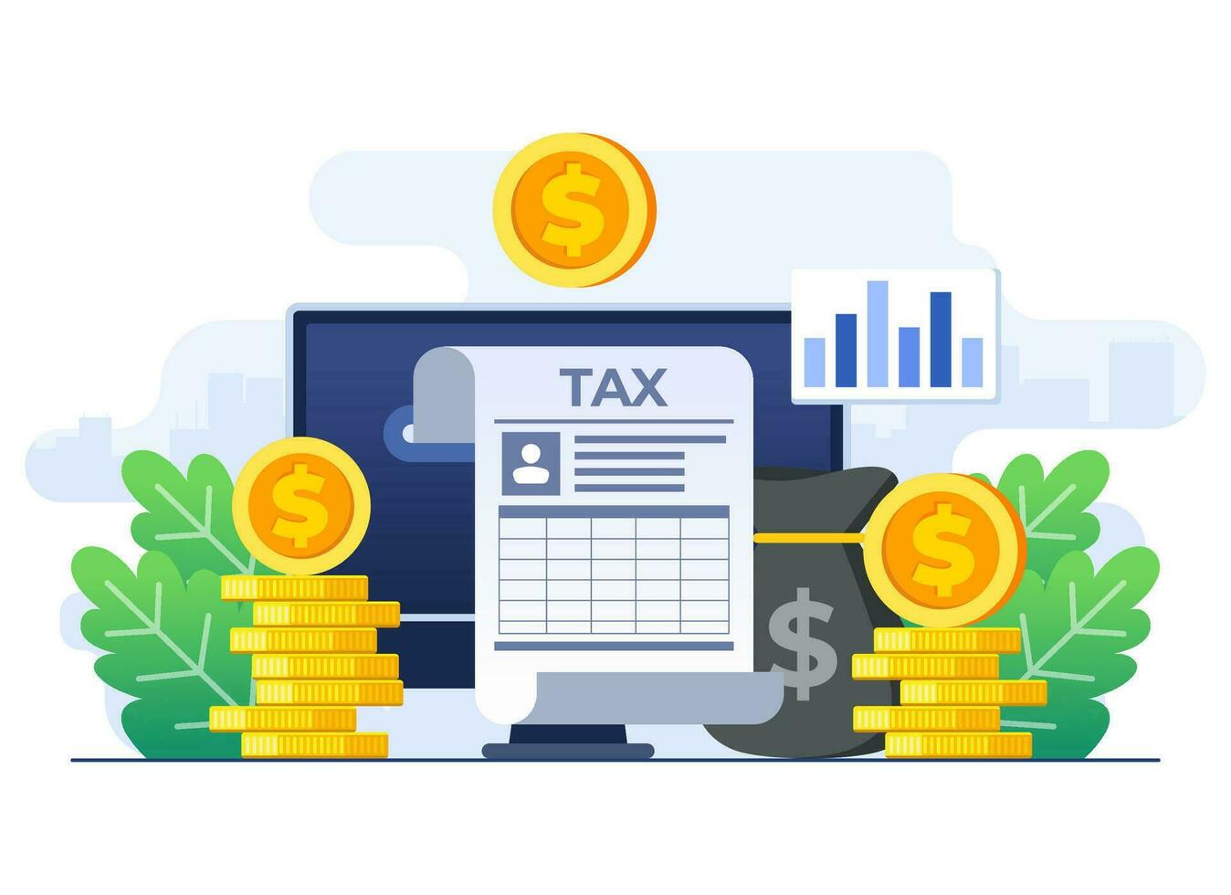 Financial charges, Obligatory payment calculation, Online tax report, Personal income tax, Taxation, Financial management vector