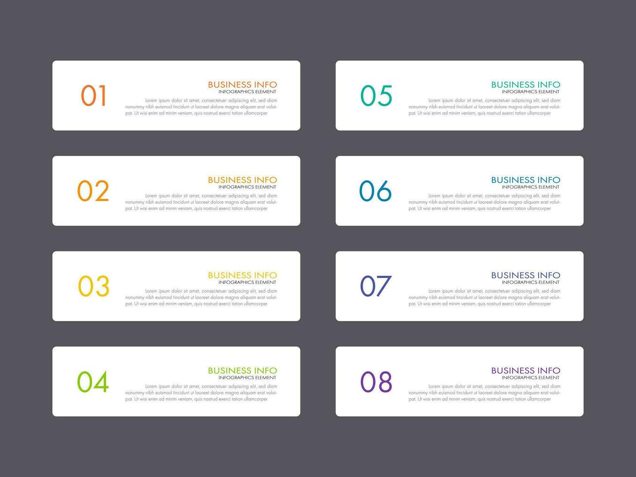 Modern infographics business design with 8 option concepts, parts, steps or processes can be used for workflow layout, diagram, number options, web design. infographic element. vector