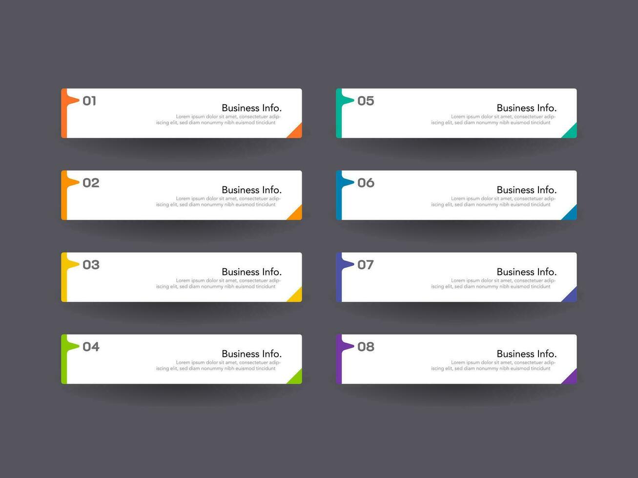 Modern infographics business design with 8 option concepts, parts, steps or processes can be used for workflow layout, diagram, number options, web design. infographic element. vector