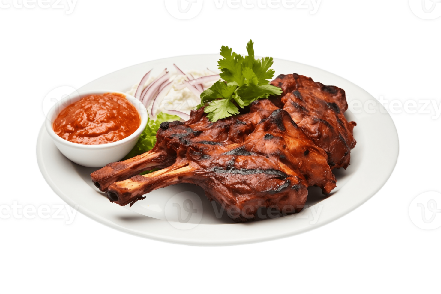 AI generated Tandoori Lamb on Plate Transparent Background. AI png
