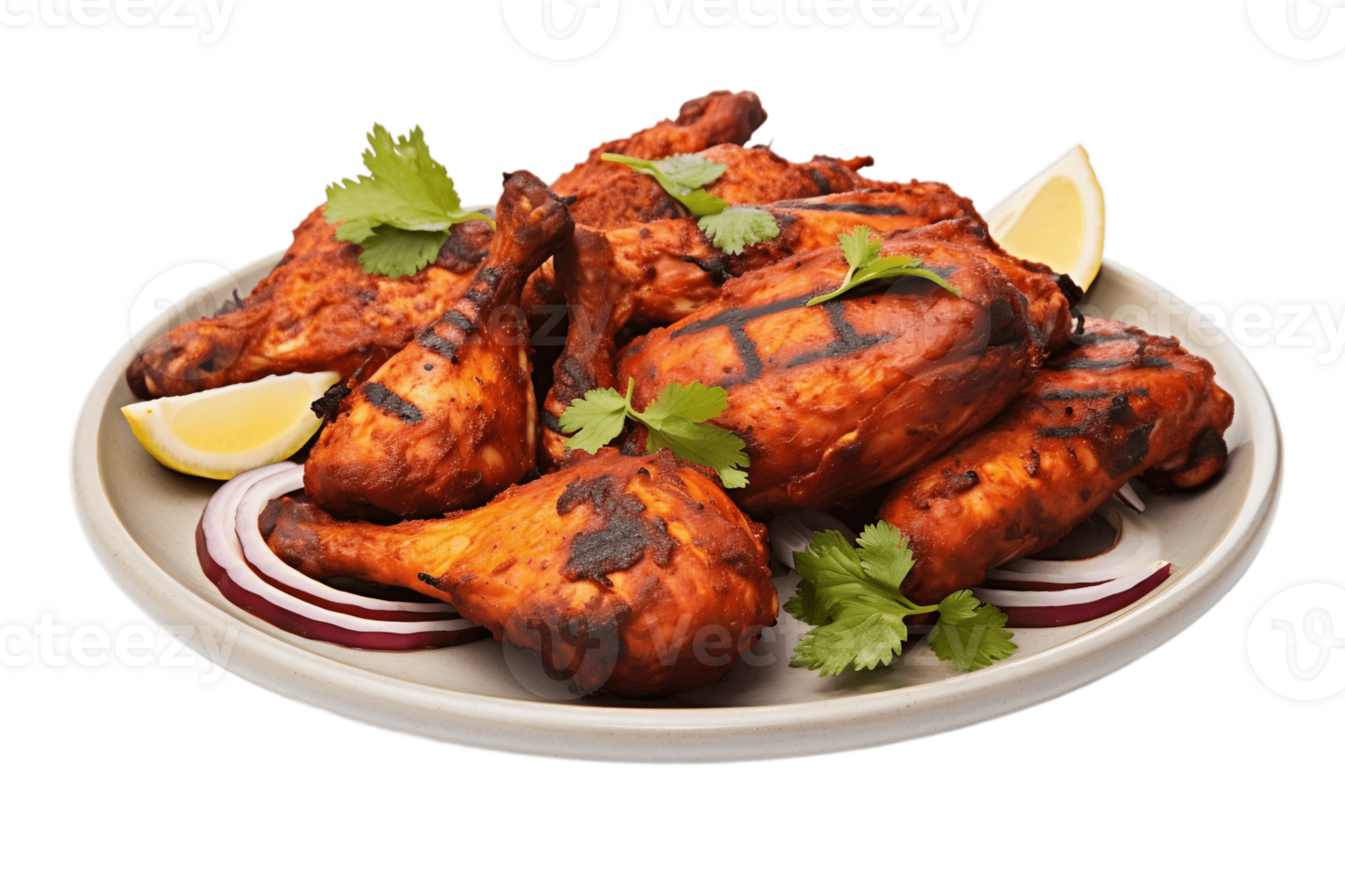 AI generated Tandoori Chicken on Plate Transparent Background. AI png